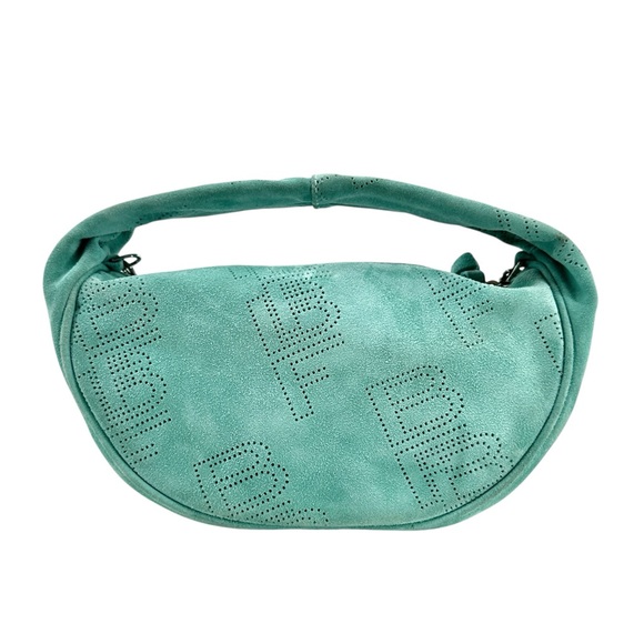 BY FAR Baby Cush Bag - Teal Perforated Suede Leather Chain Strap Shoulder Bag - Picture 2 of 13